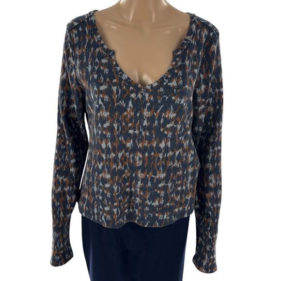 Anthropologie Pilcro Blue Notched Neck Waffle Knit Thermal Long Sleeve Top - Picture 4 of 11
